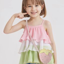Little Kangaroos Woven Sleeveless Layered Party Top With Color Block Design & Sling Bag - Pink-image-72