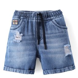 Olio Kids Denim Knit Above Knee Length Shorts With Text Print - Light Blue-image-11