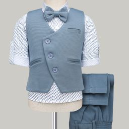Robo Fry Cotton Woven Full Sleeves 3 Piece Party Suit With Bow - Light Blue-picture-46