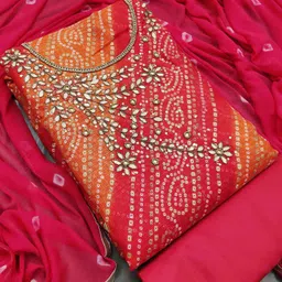 HERE&NOW Bandhani Printed Beads And Stones Unstitched Dress Material-image-28