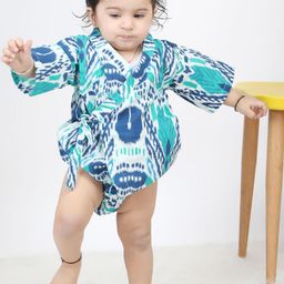 Polka Tots Unisex Infants Ikat-Printed Pure-Cotton Wrap Bodysuit With Matching Pouch-image-61