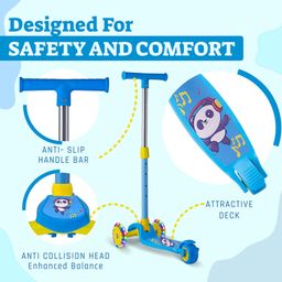 fab n funky 3 Wheel Foldable Kids Scooter With Led Lights And 4 Level Adjustable Handle Bar -Blue image 3