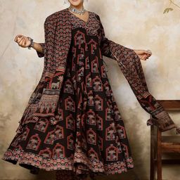 GEKHA Women Floral Printed Regular Mirror Work Pure Cotton Kurta with Trousers & With Dupatta-39