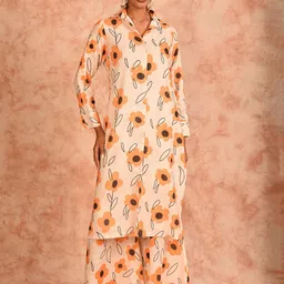 JHALAKK BY LAALZARI Floral Printed Linen Shirt Collared Tunic With Palazzos Co-Ords-picture-10