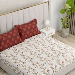 Pure Decor Glory White & Red Printed Cotton 180 TC King Bedsheet Set 2.54 m x 2.74 m-picture-41