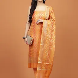 Meena Bazaar Ethnic Motifs Woven Design Zari Unstitched Dress Material-image-48
