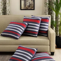 Swayam Red & White Cotton 30 cm x 30 cm Cushion Covers - Set of 5-5