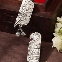 Priyaasi Silver Oxidized Peacock Shaped Drop Earring-image-35