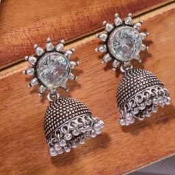 Priyaasi Silver Crystal Stone Studded Jhumki Earring-image-83