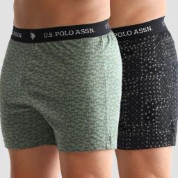 U.S. Polo Assn. Green & Black Cotton Regular Fit Printed Boxers - Pack Of 2-image-72