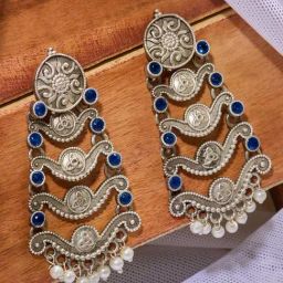 Priyaasi Blue Stone Studded Oxidized Chand Bali Earring-0