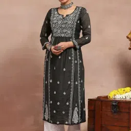 House of Chikankari Black Kurta-image-2