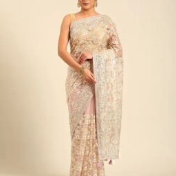 Mohey Purple Net Embroidered Saree With Unstitched Blouse-image-63
