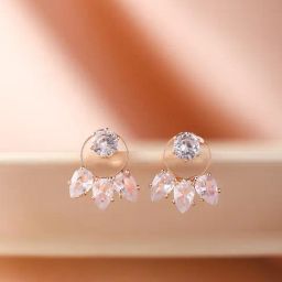 Prita by Priyaasi Rose Gold Plated American Diamond Contemporary Stud Earring-23