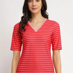 FableStreet Striped V-Neck T-shirt-image-45