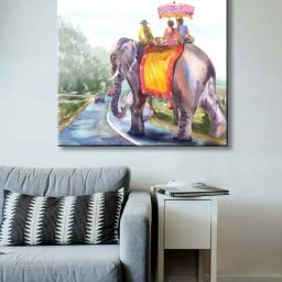 999store Multicolor People On An Elephant Canvas Painting-37