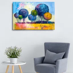 999store Blue & Yellow Abstract Tree Framed Canvas Painting-0