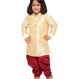 VASTRAMAY Kids Gold & Maroon Kurta Set-image-97
