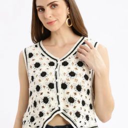 SHOWOFF Cream Self Design Crop Shrug-image-65