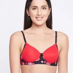 Clovia Red & Black Floral Print T-Shirt Bra-picture-12