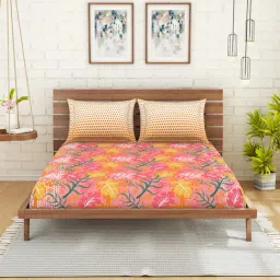 Spaces Peach 144 TC Cotton Double Bed Sheet with Pillow Cover-image-117