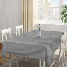 Klotthe Solid Grey 300 TC Cotton Rectangle 6-Seater Table Cover-30