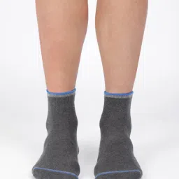 Jockey 7051 Grey Cotton Ankle Length Socks with Stay Fresh Treatment - Pack of 2 (Pattern May Vary)-0