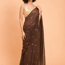 Suta Brown Cotton Embellished Saree Without Blouse-picture-24