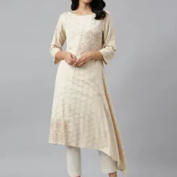 W Beige Paisley Print A Line Kurta-picture-17