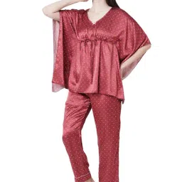 Sweet Dreams Red Printed Kaftan Top With Pyjamas-image-61