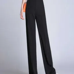 Broadstar Black Relaxed Fit High Rise Stretchable Trousers-image-102