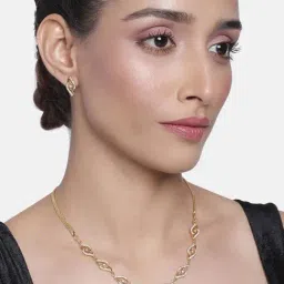 Estele Gold-Plated White CZ Nature Inspired Necklace & Earring Set for Women-image-11