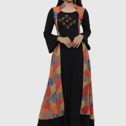 YASH GALLERY Black Printed Flared Kurta image 1