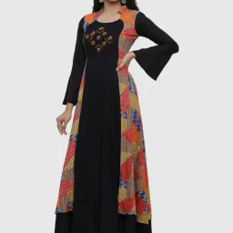 YASH GALLERY Black Printed Flared Kurta image 3