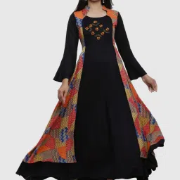 YASH GALLERY Black Printed Flared Kurta image 5