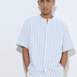 ETA by Westside White Chevron Pattern Relaxed-Fit Cotton Shirt-image-40