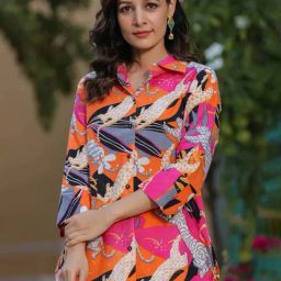Rain and Rainbow Multicolor Cotton Printed A Line Kurti-picture-20