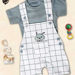 BAESD Infants Checked Pure Cotton Dungarees With Shirt-29
