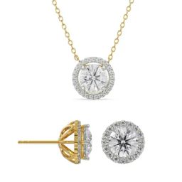 EMORI 14k (585) Yellow Gold Havana Solitaire Diamond Necklace & Earring Set-image-77