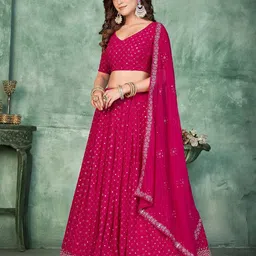KALINI Sequinned Semi-Stitched Lehenga & Unstitched Blouse With Dupatta image 4