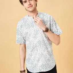 Indus Route by Pantaloons Powder Blue Regular Fit Printed Shirt-image-12