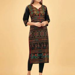 SHANVIKA Black Printed Cotton Straight Kurta-picture-10
