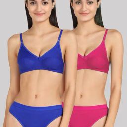 AROUSY Pink & Blue Cotton Bra Panty Set - Pack Of 2-image-85