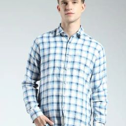Monte Carlo Blue Regular Fit Chequered Shirt-image-13