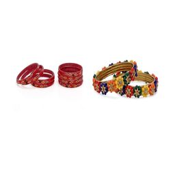 1ST TIME Set Of 10 Red Alloy Artificial Stones & Beads Antique Bangles-picture-38
