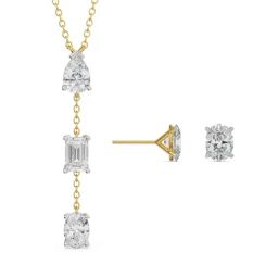 EMORI 14k (585) Yellow Gold Tri Diamond Drop Necklace & Earring Set-image-104