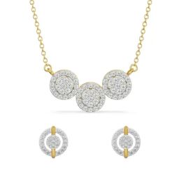 EMORI 18k (750) Yellow Gold Halo Round Diamond Necklace & Earring Set-image-44