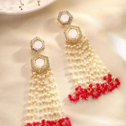 Priyaasi Pink Gold Plated Kundan Stone Studded Drop Earring-3