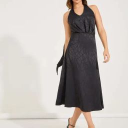 Styli Black Self Pattern A-Line Dress-image-34