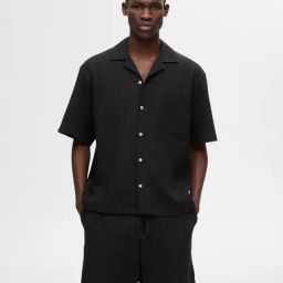 SELECTED HOMME Black Relaxed Fit Textured Shirt-image-82